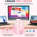 MEETION Ergonomic Mouse, Wireless Vertical Mouse RGB Backlit Rechargeable Mice for Bluetooth(5.2 + 3.0) USB-A with Type-c Adapter 4 Adjustable DPI Compatible Mac/Windows/Andriod/PC/Tablet/iPad Pink