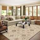 Machine Washable Rug for Living Room: 8x10 Area Rugs Boho Vintage Rug Stain Resistant Non Slip Low Pile Soft Lightweight Carpets for Bedroom Kitchen Dining Room Nursery Kids Room Farmhouse (Beige and Cream)