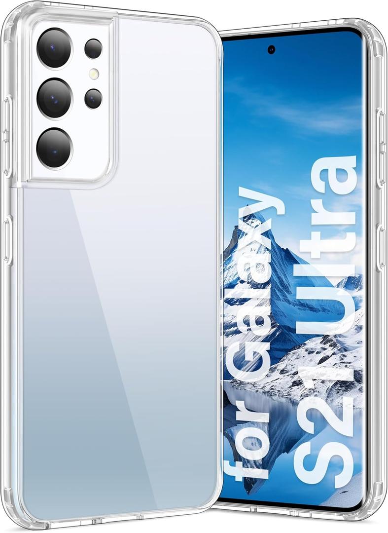 Vakoo Case for Samsung Galaxy S21 Ultra 5G | Clear Anti-Yellowing, Hard Back, Military-Grade Drop Protection, Supports Wireless Charging - Transparent
