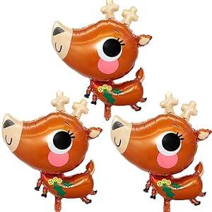2 x Christmas Fawn Balloons Christmas Foil Balloons Elk Balloon for Xmas Themed Party Decoration Supplies Xmas Birthday Decoration Decor Ballons Arch Kits Party Balloon Set 3pcs