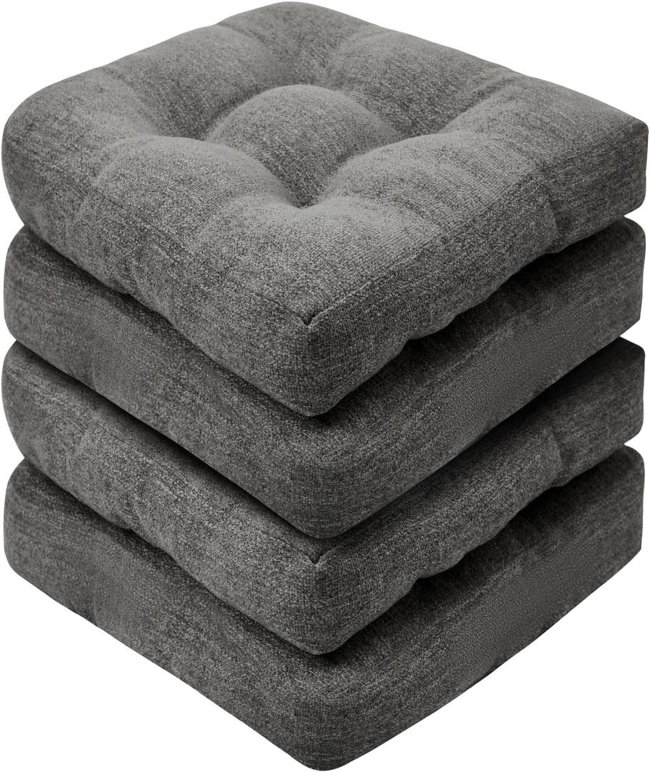 Basic Beyond Chair Cushions for Dining Chairs, Non-Slip Chair Pads, Thick Seat Cushions for Dining Room Chairs, Kitchen Chair Cushions Set of 4, 17" x 17" x 4", Dark Grey