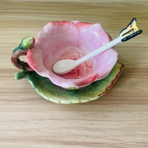 Tea Cup Set Flower Tea Cups Hand Crafted 3D Rose Coffee Mugs with Saucer Spoon for Coffee Tea Juice Milk