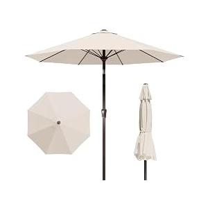 Patio Kingdom 9FT Patio Umbrella Outdoor Table Umbrella w/Push Button Tilt and Crank, 8 Sturdy Ribs, UV Resistant Waterproof Market Umbrella for Pool, Deck, Backyard, Garden, Creamy White