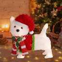 Christmas Lighted Dog Decoration Pre-lit 3D Glittered Fluffy Puppy Battery Operated Lighted Up Standing Ornament Outdoor Indoor Christmas Decoration for Home Lawn Yard Garden Display