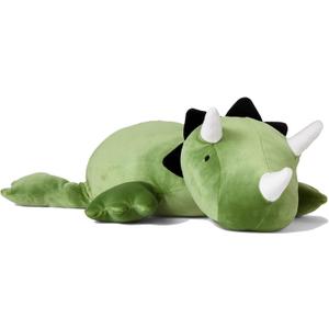 KOWSi 1.4 LB Weighted Stuffed Triceratops Animals Plush - 16 Inch Squished Long Dinosaur Jumbo Pillow - Soft Green Dino Stuffed Animal Toy - Lumbar Back Cushion Soothing for Kids Adults (Triceratops)