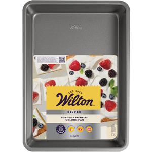 Wilton Silver Non Stick Oblong Cake Pan, Perfect for Cake and Lasagna, Made without PFAS, Durable Steel, Even Heating, 13 x 9 x 2 in
