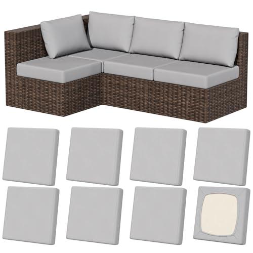 Vorshape 8Pcs Stretch Patio Cushion Covers, Outdoor Couch & Sofa Replacement Slipcovers for Patio Furniture Cushion Covers, Washable Reusable Furniture Protector, Square-Large, Air-Grey, Square-large + Rectangle