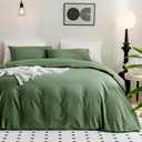 JELLYMONI Oversized King Duvet Cover Set - 100% Washed Cotton Linen Feel Textured Comforter Cover, 3 Pieces Soft Green Bedding Set with Zipper Closure (Green, Oversized King 120"x98")