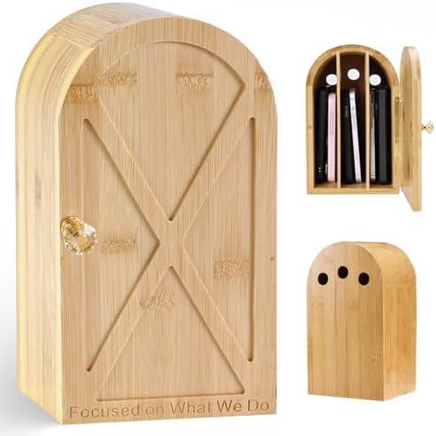 UMMNPR Bamboo Phone Box for Family Time, Cell Phone Jail with Charging Holes, 3 Sections Hold 6 Phones, Self-Discipline Box with Magnetic Lid for Phone Organization to Reclaim Family Focus