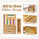 9 in 1 Storage Bag Organizer for Kitchen Drawer, Bamboo Foil and Plastic Wrap with Cutter, Ziplock Bag Organizer for Quart, Gallon, Sandwich & Snack Bags - Aluminum Foil Organizer
