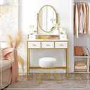 LUE BONA Vanity Stool, White Vanity Stools for Makeup Room, Round Ottoman Foot Stool, Velvet Footrest Vanity Chair for Bathroom Vanity, Bedroom, Living Room, Entryway, Offices (Beige)