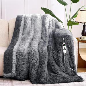 Heated Electric Blanket ThrowFaux Fur with Soft Thick Sherpa,Warm Winter Birthday Gifts for Women Grandma10 Heat Settings,5 Time Settings with Fast Heating,ETL 50x60, Foggy Dusk
