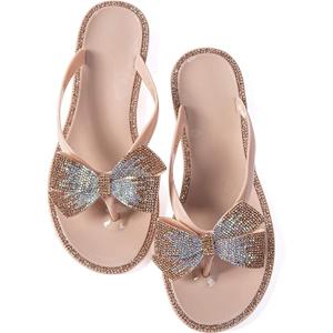 Mtzyoa Women Flip-Flops Flat Sandals Jelly Bow Beach Flat Rivets Rain Cute Dressy Summer Sandals 42
