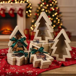 Colarr 12 Pieces Christmas Tree Shaped Cookie Gift Boxes with Window Christmas Treat Cookie Gift Boxes for Xmas Holiday Birthday Party Pastries Xmas Muffins Container for Gifts Giving