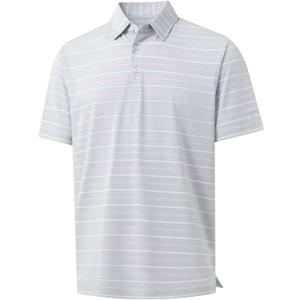 M MAELREG Boys Polo Shirt Short Sleeve Performance Moisture Wicking Dry fit Casual Striped Golf Shirts for Boys (Gray)