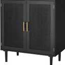 Finnhomy Sideboard Buffet Kitchen Storage Cabinet with Black Painted Rattan Decorated Doors, Dining Room, Hallway, Cupboard Console Table, Liquor/Accent Cabinet, 31.5X 15.8X 34.6 Inches, Black