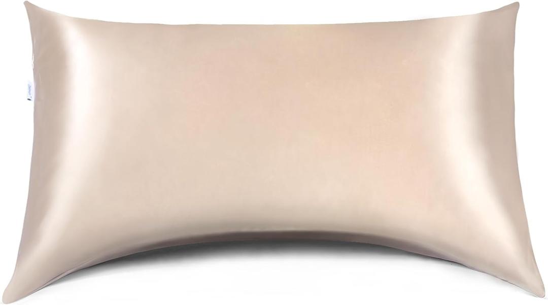 Curved Pillow Case, Side Sleeper Pillowcase, Champange Satin Pillowcase Cover with Zipper, Breathable and Soft, Queen Size 20 x 30 Inches