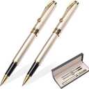 YIVONKA Luxury Ballpoint Pens Best Ball Pen Gift Set for Men & Women Professional Executive Office Nice BallPens Classy Gift Box Ballpoint Black Refill Line width 0.5mm (2 gold)