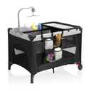 Pack and Play with Changing Table & Carry Bag, 4-in-1 Portable Crib Playpen for Newborn to Toddler, ASTM Certified Foldable Travel Crib with Bassinet(A-Black)