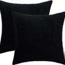 HWY 50 Black Corduroy Throw Pillow Covers 16x16 Inch, Pack of 2, Soft Solid Decorative Cushion Cases for Couch Sofa Bed Living Room, Corn Texture Striped Home Decor