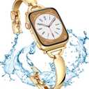 Jullstar Stainless Steel Band Compatible Apple Watch Bracelet Band Women Slim 38mm 40mm 41mm, Dressy Thin D-shape Metal Jewerly Bangle for iphone watch series ultra 8 7 6 5 4 3 2 1 Girl-gold38