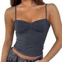 ForeFair Women Y2K Sweetheart Neck Sleeveless Crop Tank Tops Backless Spaghetti Strap Pleated Bustier Camis Going Out Top (Small, Dark Grey)