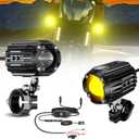 Motorcycle Auxiliary LED Light Driving Spotlights White/Amber Fog Lights with Mount Brackets Wire Harness Waterproof Offroad Work Lights Compatible with Motorcycle J-eep Car Truck 60W Driving Lamps