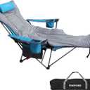 Reclining Camping Chair with Removable Footrest Lounge Chair with Headrest, Cotton Cushion, Portable Adjustable Folding Chairs (1 pack, Blue)