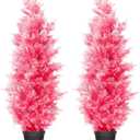 Artificial Cedar Tree 2Pack 4ft Outdoor Artificial Topiary Cedar Plants Fake Tree UV Rated Potted Plants for Porch Decor Faux Pine Tree for Perfect Housewarming GiftPink