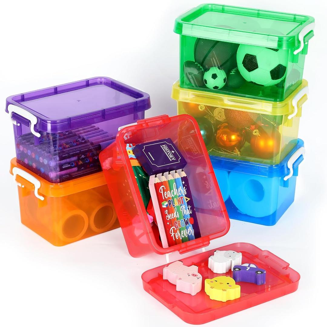 6 Pack 4 Quart Colorful Plastic Storage Bins with Lids Stackable Storage Bins with Latching Lids Handle Clear Colored Storage Organizer Bins for Toy Classroom Home Office Pantry Containers(6 Colors)