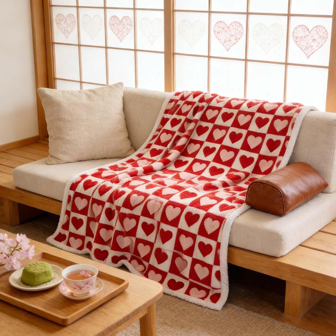 Red Heart Throw Blanket Valentine's Day Blanket Gift for Mom Couple Family Valentines Day Blanket for Girlfriend Blankets Boyfriend Wife Birthday 50"x60" (Pink)