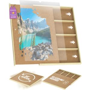 1500 Piece Wooden Jigsaw Puzzle Table - 4 Drawers, Rotating Puzzle Board | 35” X 28” Jigsaw Puzzle Board | Puzzle Cover & Lazy Susan Included - Portable Puzzles Tables for Adults and Kids