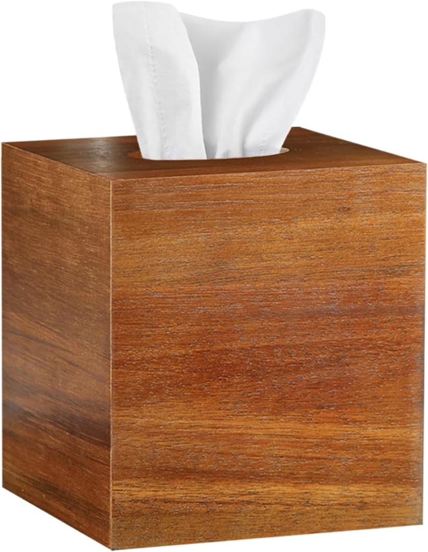 Tissue Box Cover Square, Acacia Wood Tissue Box Holder with Slide-Out Bottom, Wooden Tissues Cube Boxes Cover for Bathroom, Bedroom, Dinner Table, NightStand, Office, Modern Farmhouse Decor (Jzthutaomu)