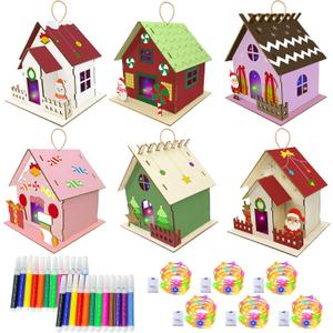 6 Set Christmas Gingerbread Craft KitDIY Wooden Nativity Scene Castle House Kit to Build and Paint,Christian Wood Crafts Art Project Bulk Painting Kits for Winter Christmas Supplies Decoration