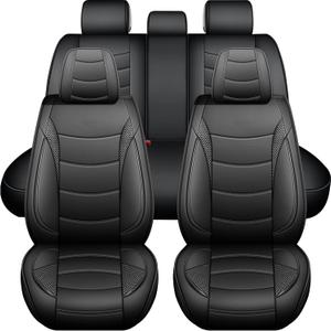 Universal Car Seat Covers Full Set | Faux Leather Automotive Seat Covers, Black | Fits Most Cars Black