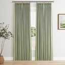 Sage Green 100% Blackout Pinch Pleated Linen Curtains 84 Inches Long for Bedroom 2 Panels Set Double Layer Thermal Insulated Pinch Pleat Green Black Out Drapes with Hooks Rings Room Darkening Curtain