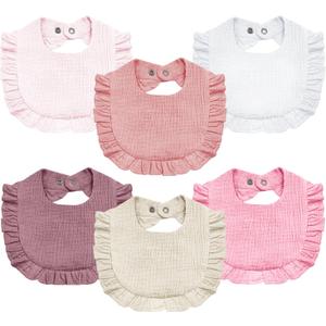 Baby Muslin Bibs,6 Pcs Drool Bandana Bibs for Baby Girl Drooling and Teething,Soft and Absorbent Cotton for Newborn (Pink & White)