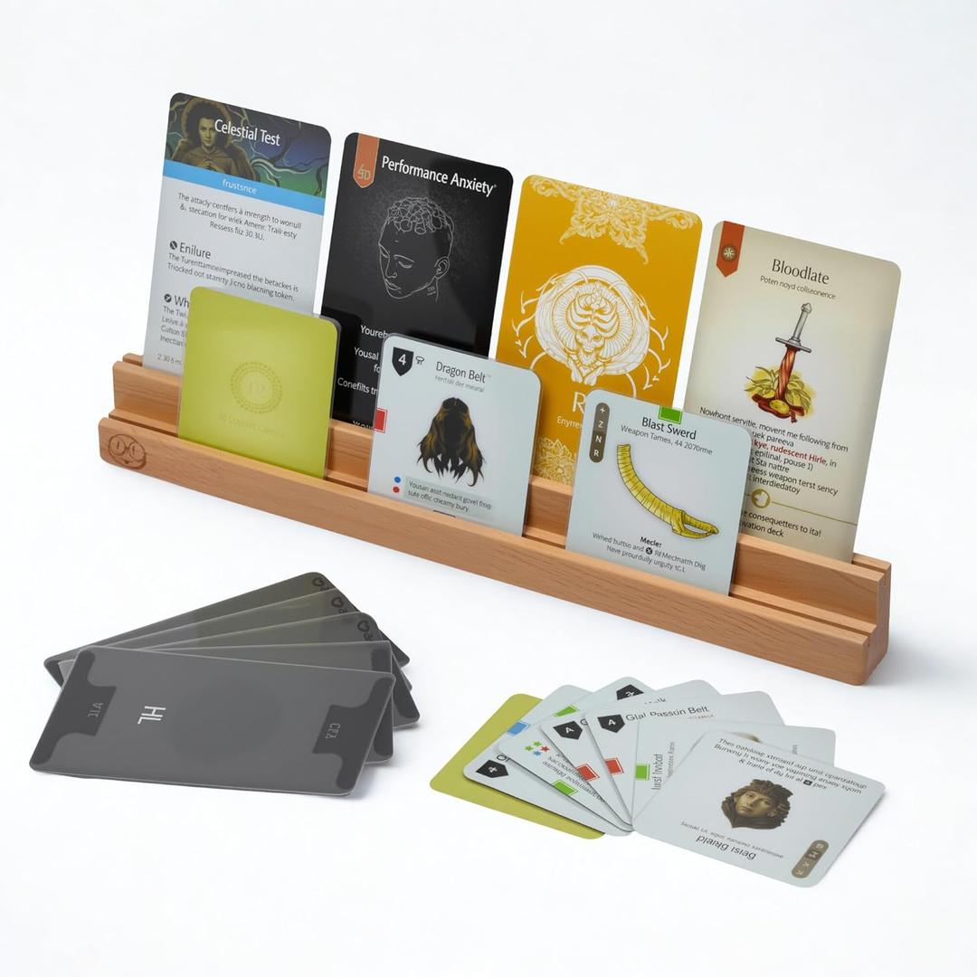 2 x Premium Wooden Card Holder for Board Games (2pcs)  Durable Solid Wood Card Rack, Multi-Row Design for Standard and Large Cards, Ideal for Family Game Nights and Collectors (25 cm)