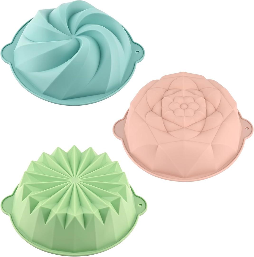 HUAKENER 3 Pcs Flower Shape Cake Molds, Nonstick Silicone Cake Molds for Jello Cakes, Cheese Cakes, Strawberry Shortcake, Brownie Tart Pie