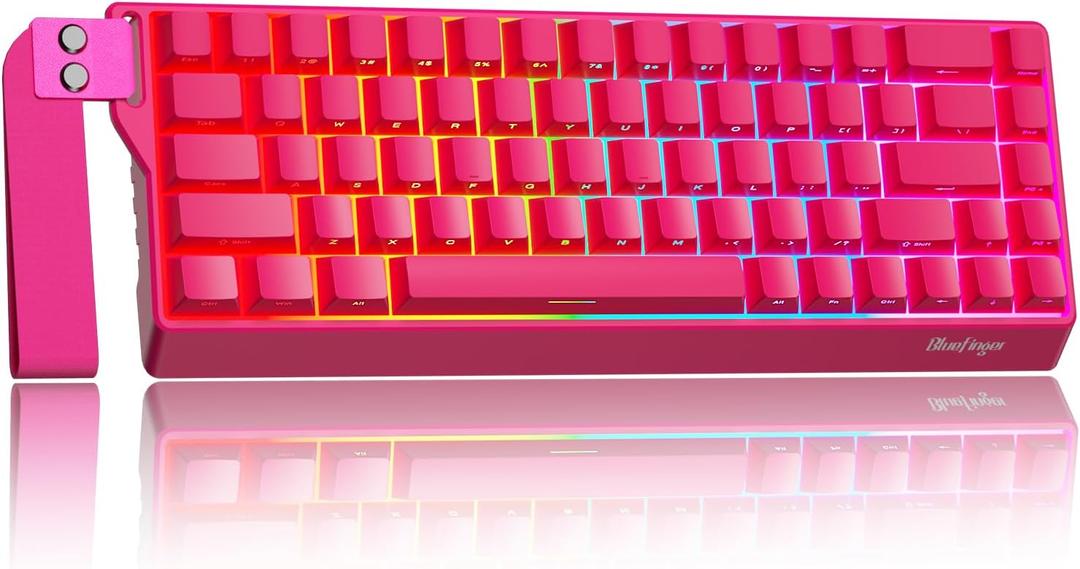BlueFinger 60% Wireless Mechanical Gaming Keyboard, Bluetooth/2.4G/USB-C Hot Swappable RGB Backlit Keyboard with Side-Printed PBT Keycaps, for MAC Xbox PC PS5, Pink