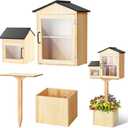 Wonderjune Outdoor Library Box Kit with Planter Base, Wooden Book Exchange Box with Small Side, 35.4 in Stake, Transparent Doors, DIY Paintable Book Sharing for Yard Garden School Community, 18.9" x 15.7" x 11"