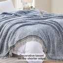 Ultra Soft Fleece Sherpa Blanket King Size,Lightweight Cozy Boho Bed Blanket with Decorative Tassel, Pattern Reversible, 2 Tones Ombre Blue,104x90