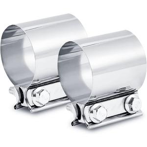 ELSHINE 1.5 Inch Exhaust Clamp1.5 Butt Joint Band Clamp Exhaust Pipe Clamps Muffler Sleeve Coupler Stainless Steel 304 for Pipes,Mufflers,2PCS