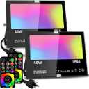 MELPO Led Flood Light 500W Equivalent, RGBW Led Outdoor Lights Colored Floodlight with Remote,50W,5000ML 2700K,120 Colors, Timing, Dimmable, Custom Modes, Landscape Lighting (2 Pack)