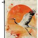 Generic Japanese Crane Garden Flag, Red Circle Bird Art Home Decor Flag, Double Sided Burlap Yard Flag Outdoor Decoration, Asian Style, Holiday Seasonal Decor 12x18 Inch