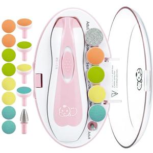 Royal Angels Upgraded 21 in 1 Baby Nail Trimmer with Labeled Case, 13 Extra Replacement Pads, Safe Electric Baby Nail File Kit for Newborns & Toddlers, Whisper Quiet Nail Clipper with LED Light (Pink)