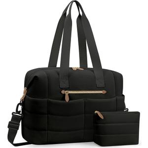 Travel Duffel Bag, Puffer Gym Bag for Women Weekender Overnight Bags, Carry On Luggage Tote Hospital Bag for Women Labor Delivery with Toiletry Pouch(Black, L)