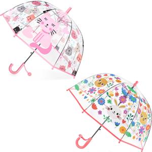 Kids Clear Umbrella for Rain Dome Bubble Umbrellas Windproof for Kids Boys and Girls (Z-Cat + Rabbit)