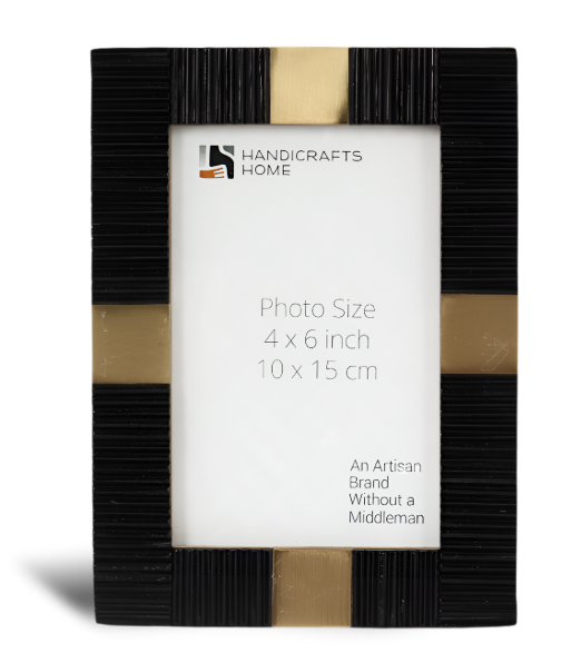 Handicrafts Home Black Picture Frame, Handmade Resin & Brass 5x7 Frame for Christmas Decor & Holiday Giftings, Deco Collection Photo Frames for Home & Wall Decor, Shelf & Desk Decor & Gallery Wall