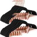 HOUSE DAY Velvet Pants Hangers with Clips 24 Pack, Ultra Thin Non Slip Velvet Skirt Hangers with Rose Gold Hooks Space Saving Clothes Hanger for Trouser, Skirts, Jeans, Dress, Coats (Black)